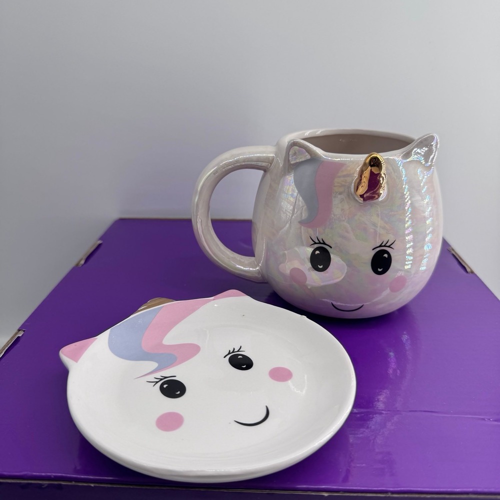 Unicorn Iridescent finish Mug with matching Saucer